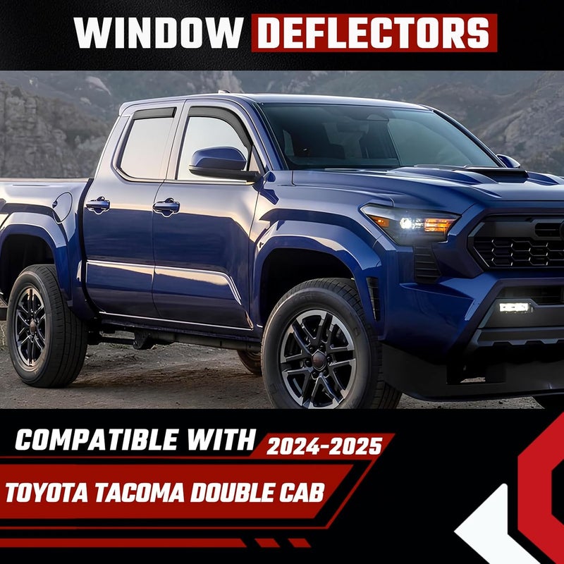 ISINLASSO in-Channel Rain Guards Fit for Toyota Tacoma Double Cab 2024 2025 Black Extra Durable Shatterproof Side Window Deflectors, Vent Window Visors, Wind Deflectors - 4 PCS - Image 2